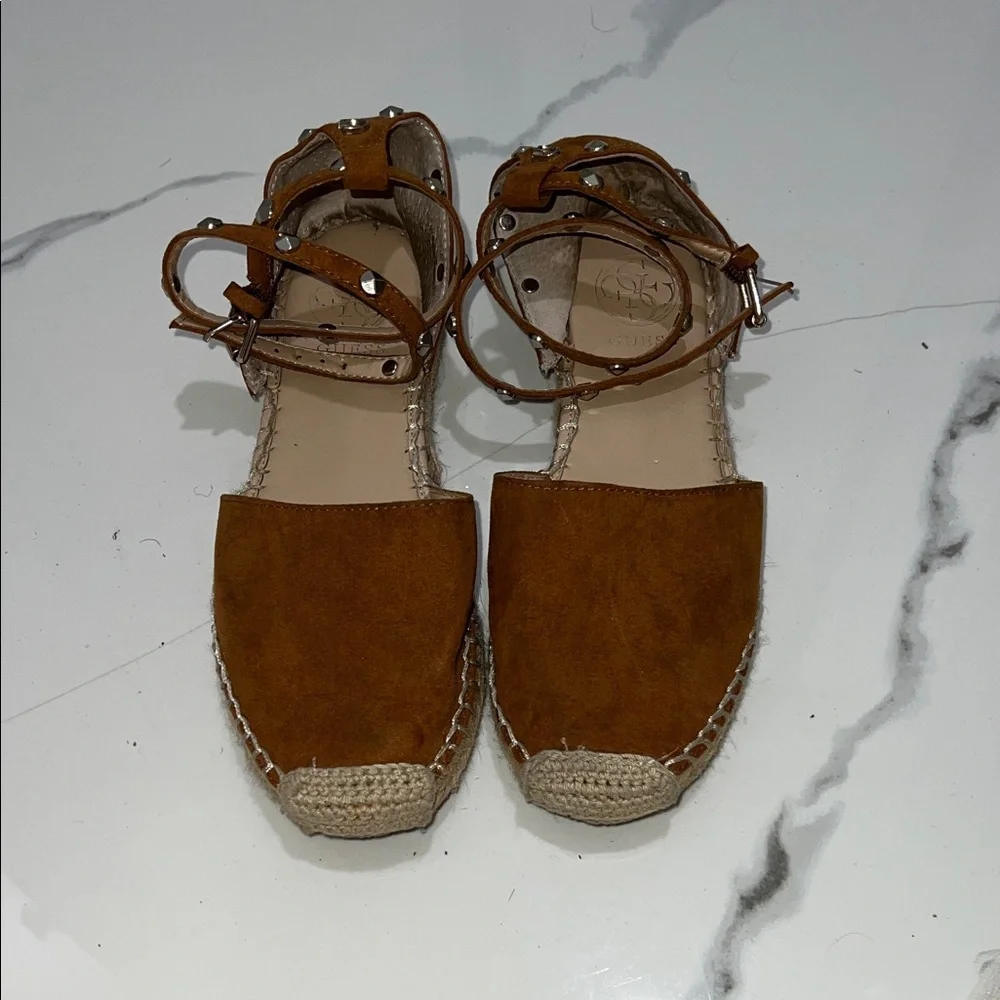 Guess Tan Espadrille Flats with Ankle Strap